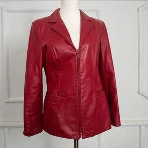 Danier Red Genuine Leather Zip-Front Jacket | Tailored Vintage Coat S